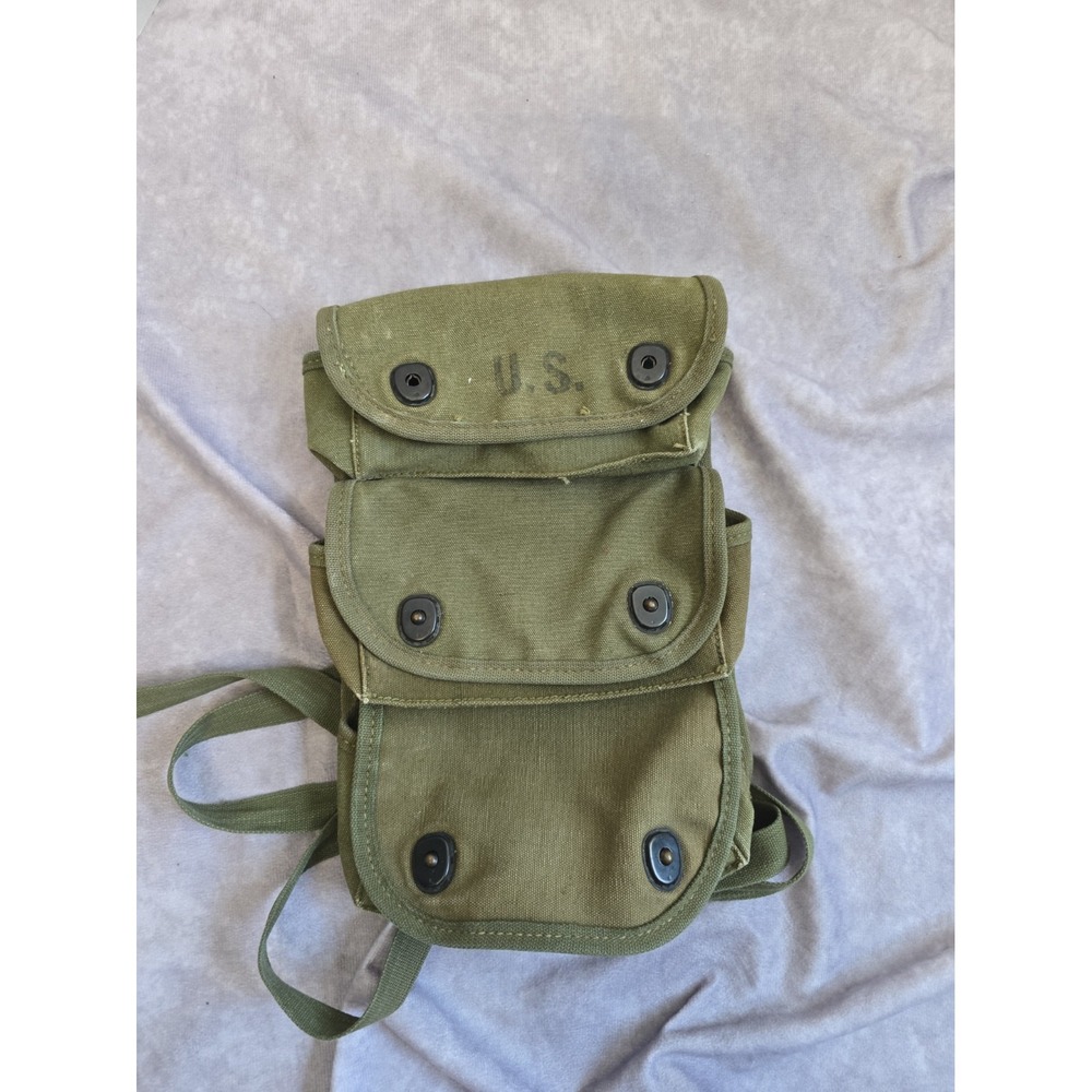 Vintage US Military Canvas 3 Pocket Grenade Pouch Carrier OD Green Lift the Dot